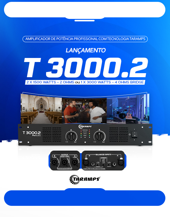 Imagem banner do amplificador T 3000.2 da linha profissional.